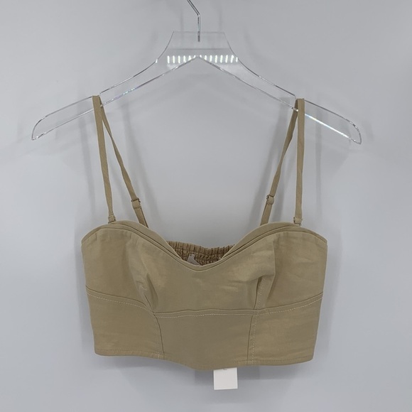Jonathan Simkhai Amelie bustier tank shirt top crop smocked wheat tan new 4 - Picture 1 of 3
